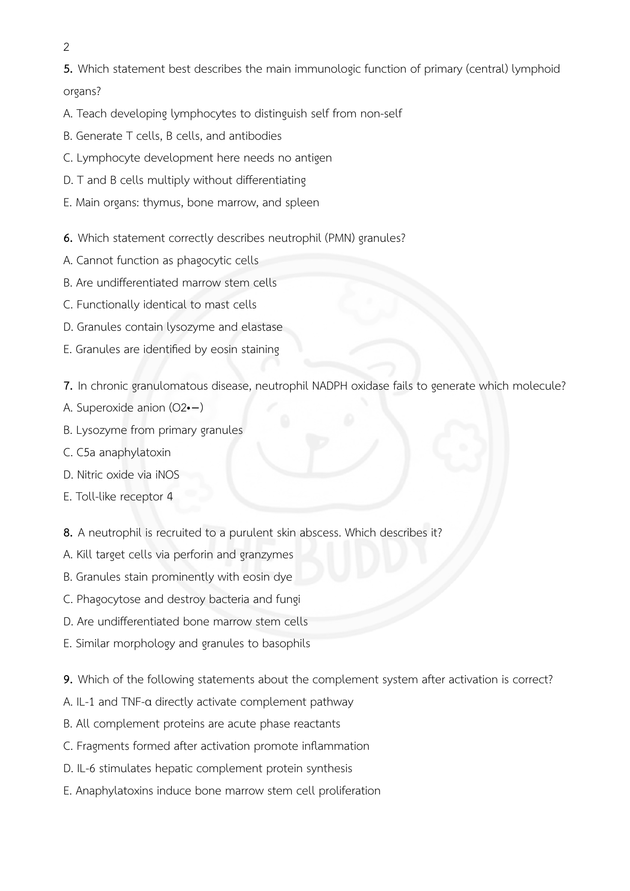 ตัวอย่างหน้าที่ 1 ของ Medical Immunology Mock Exam